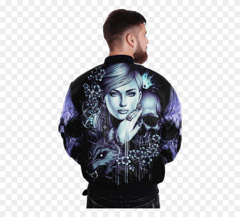 433x700 Com Skull Wolf Girl Over Print Jacket Tag Jacket, Skin, Clothing, Apparel HD PNG Download
