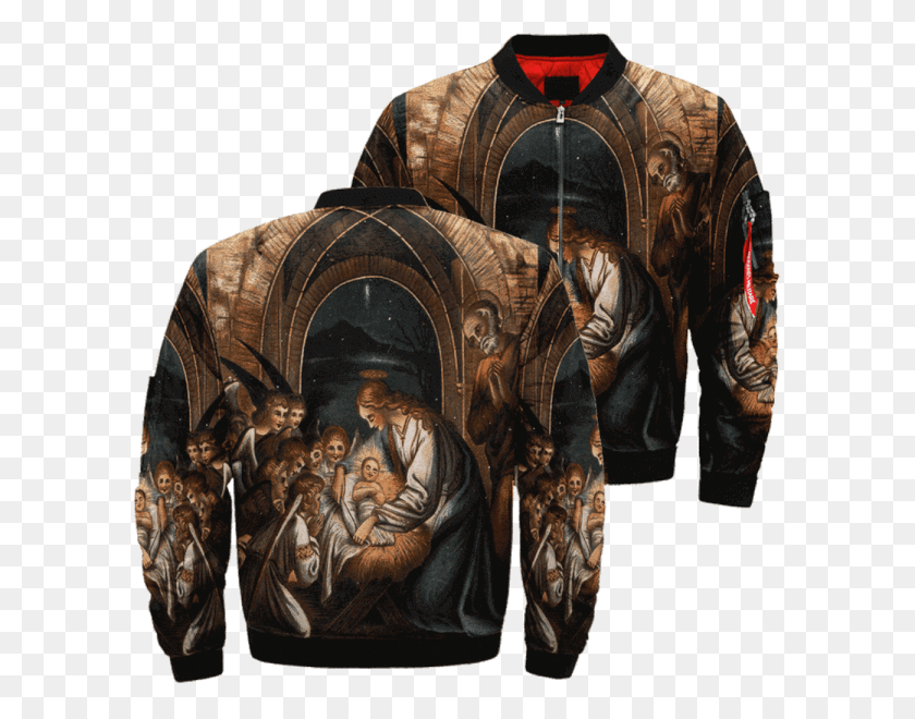 600x600 Com The Birth Of Jesus Over Print Jacket Tag Jacket, Clothing, Apparel, Coat HD PNG Download