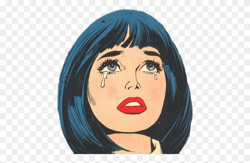 454x487 Comic Girl Crying Blue Red Retro Crying Girl, Tattoo, Person, Skin HD PNG Download