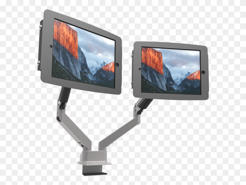 590x572 Compulocks Dual Screen Monitor Mount Unboxing Amp Demonstration Flat Panel Display, Electronics, Lcd Screen, Camera HD PNG Download