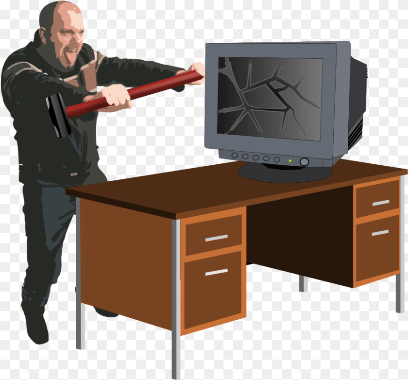 867x807 Computer Clipart Rage Excited Person Clip Art, Table, Desk, Electronics, Furniture PNG