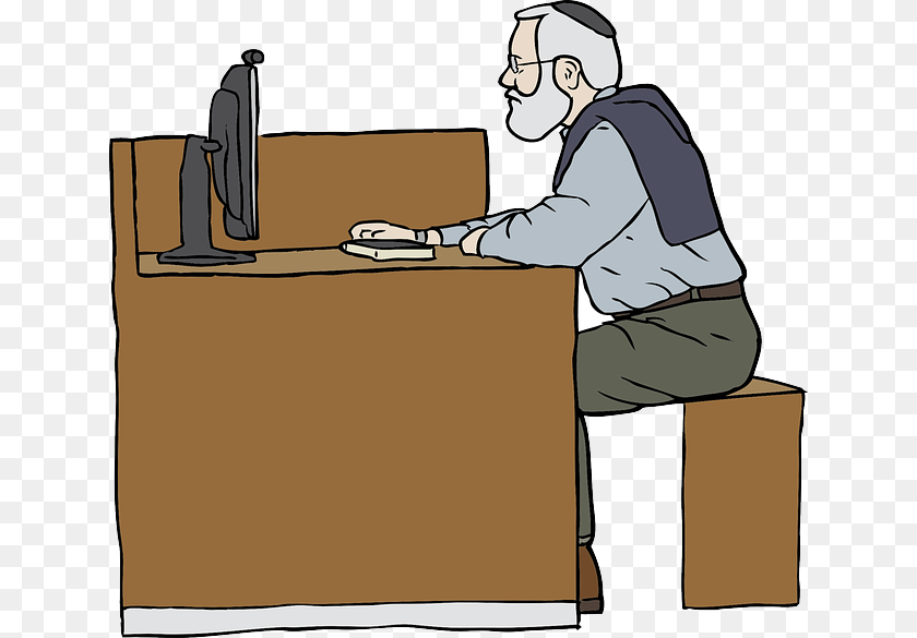 640x585 Computer Desk Man Person Cartoon Pictogram Beard Old Man Working Furniture, Table, Adult, Male Clipart PNG