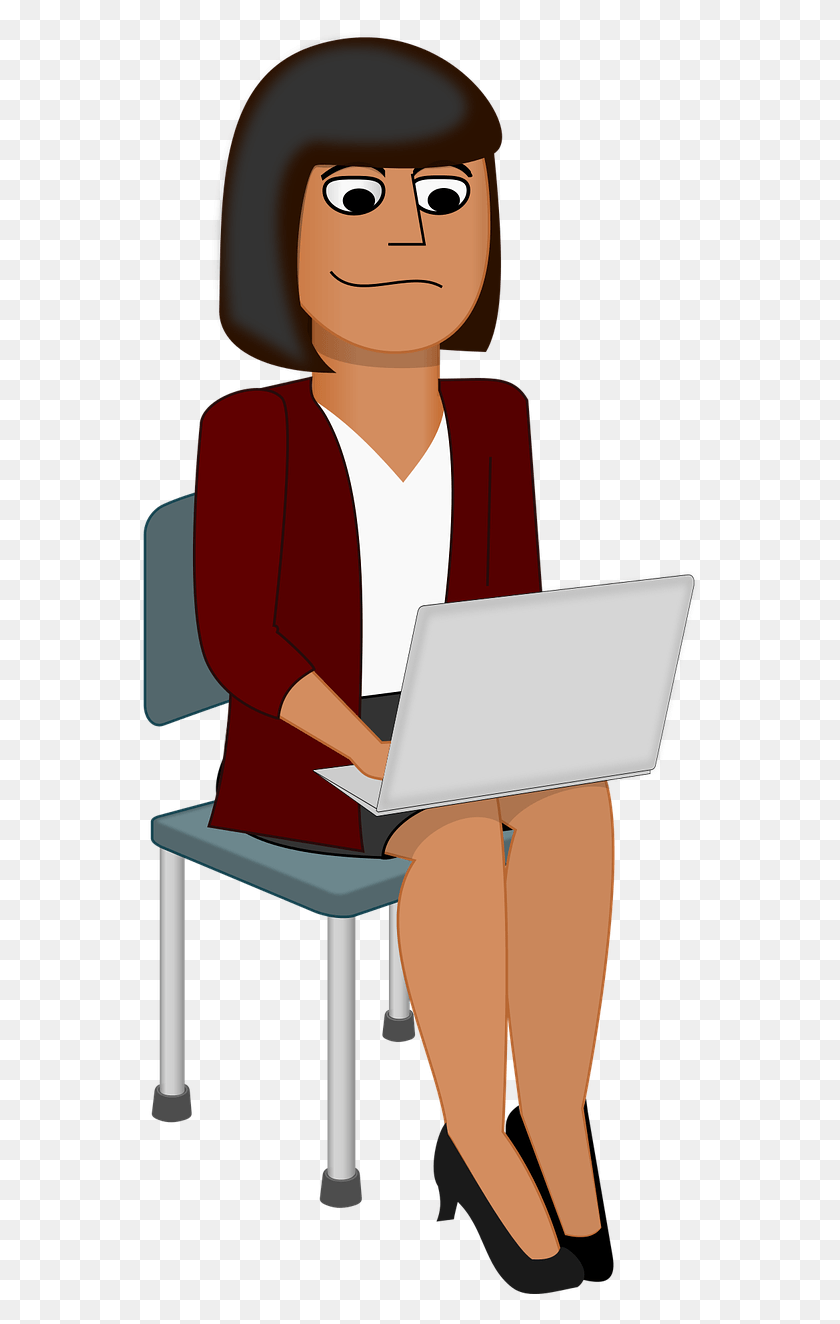 559x1264 Computer Girl Laptop Cartoon Woman On Computer, Pc, Electronics, Sitting HD PNG Download