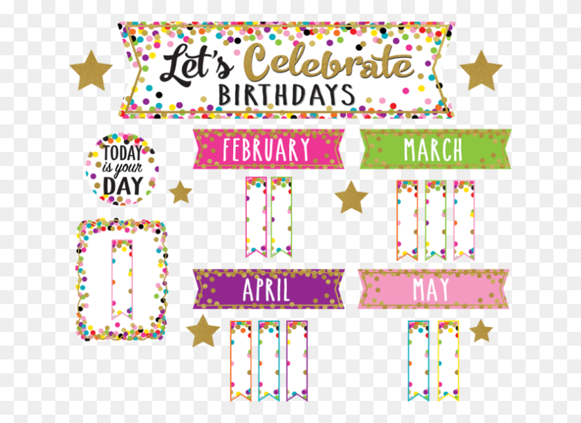 641x552 Confetti Lets Celebrate Birthdays Mini Bulletin Board Birthday Bulletin Board Design, Game, Text, Gambling HD PNG Download