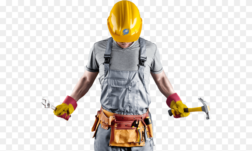 569x502 Construction Worker With Tool Belt Amp Box, Clothing, Hardhat, Helmet, Person PNG