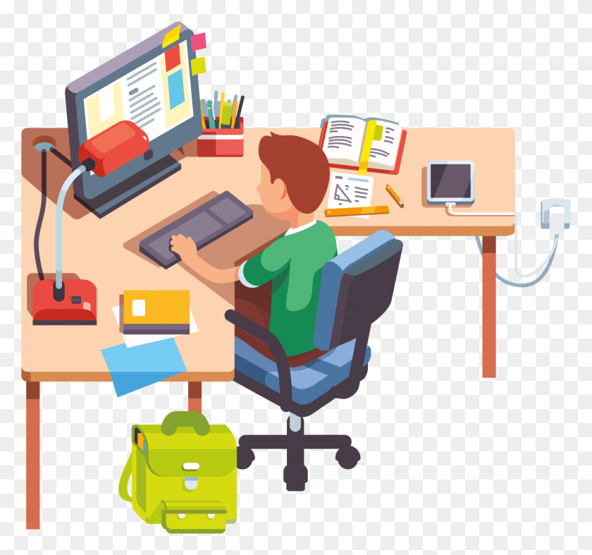 1330x1240 Contact Kajeet To Get Started Studying At Home Cartoon, Computer, Electronics, Pc HD PNG Download