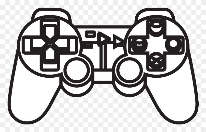 954x586 Controller Clipart Ps4 Logo Playstation Controller Black And White, Electronics, Stereo, Joystick HD PNG Download