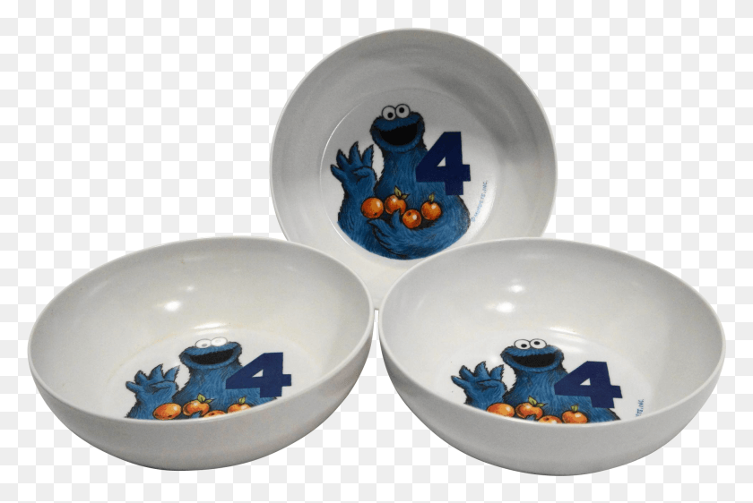 1940x1249 Cookie Monster Cereal Bowls Melmac Set Of 3 Sesame Ceramic, Bowl, Porcelain HD PNG Download