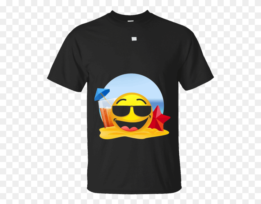541x595 Cool Shades Emoji On Beach T Shirt Sunglasses Emoji Portable Network Graphics, Clothing, Apparel, T-shirt HD PNG Download