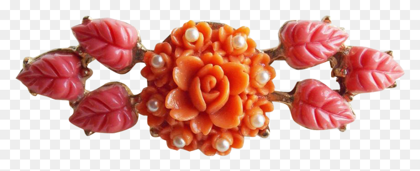 854x310 Coral Celluloid Flower Vintage Brooch Garden Roses, Plant, Dahlia, Blossom HD PNG Download