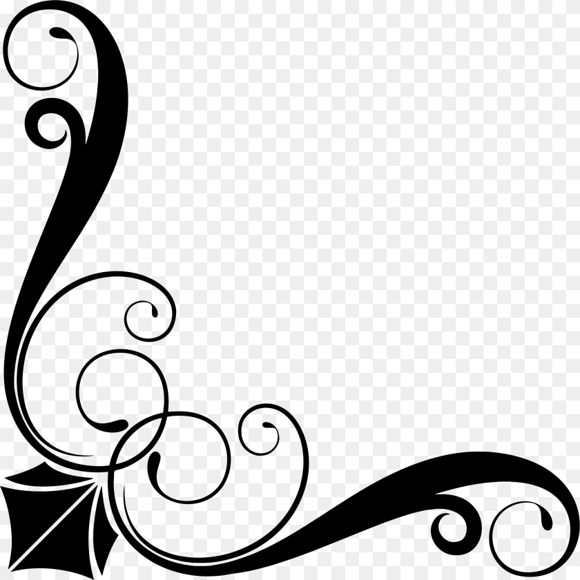 Corner Ornament, Gray Sticker PNG