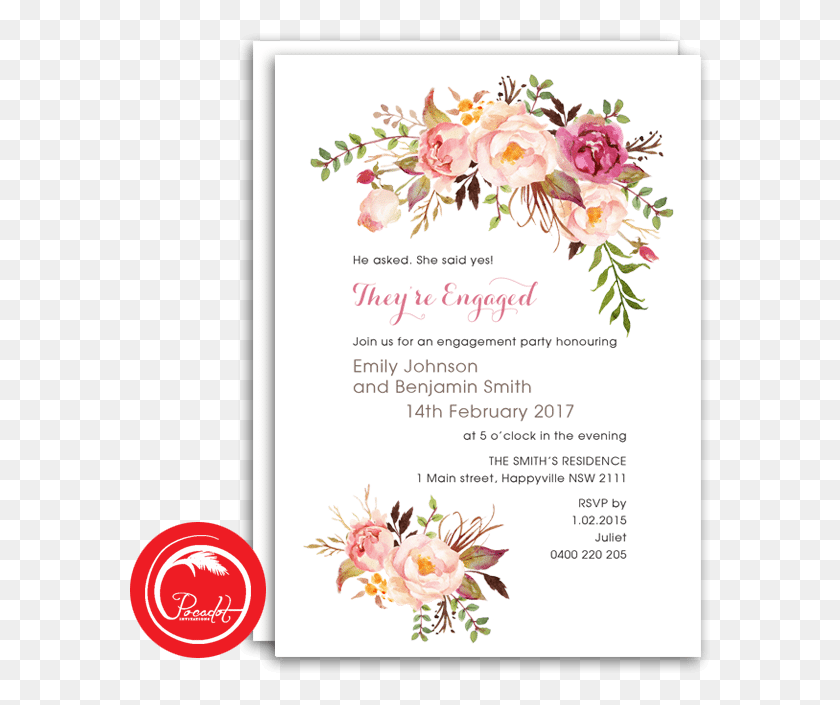 584x645 Corners With Roses Engagement Invite Engagements Save Floral Template For Invitation, Graphics, Advertisement HD PNG Download