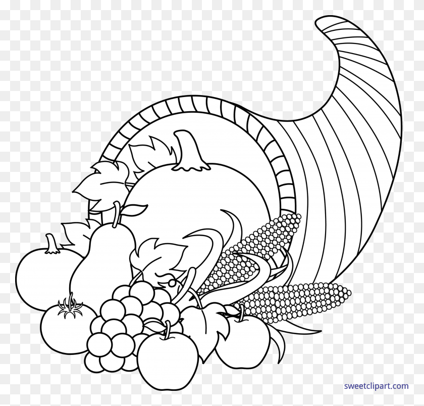 5213x4968 Cornucopia Clipart Blank Black And White Cornucopia, Animal, Plant, Turkey Bird HD PNG Download
