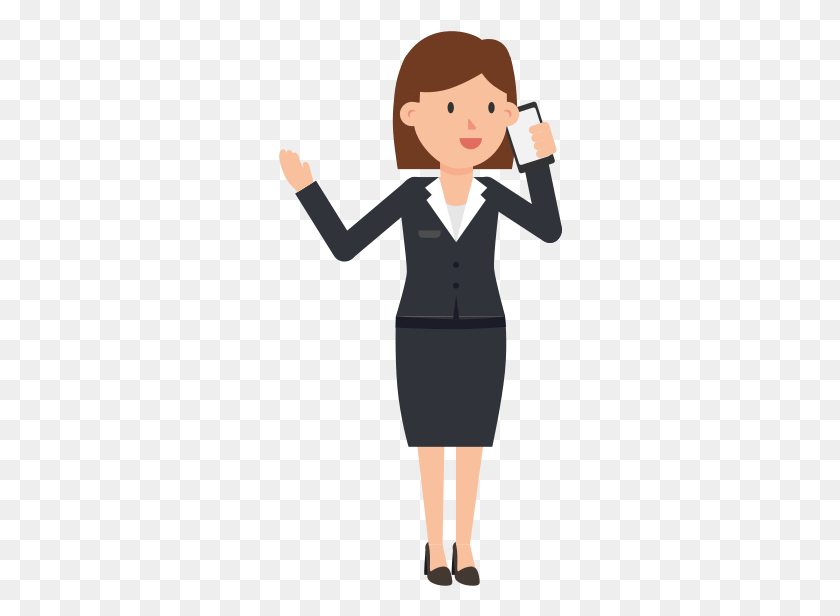 284x556 Corporate Woman Talking On The Phone Standing Cartoon, Clothing, Apparel, Sleeve HD PNG Download