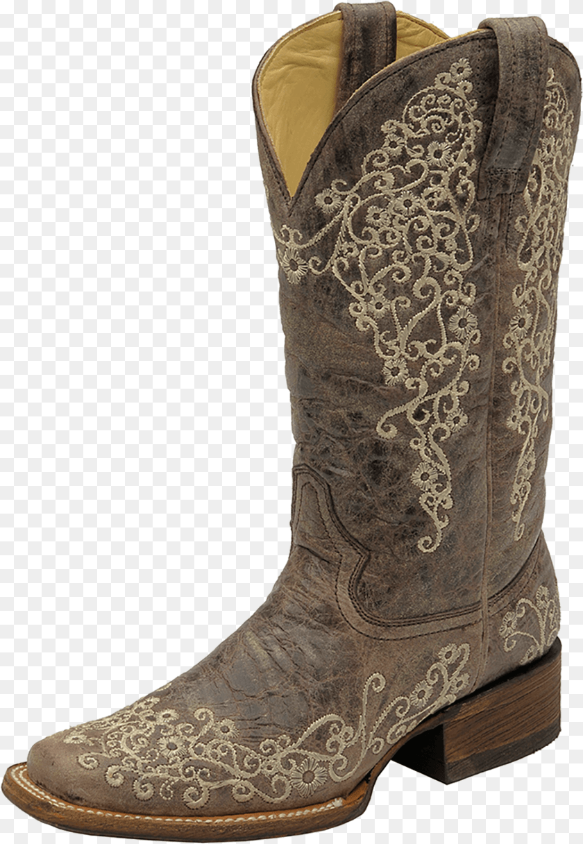 1351x1956 Corral Crater Embroidered Square Toe Brownbone, Clothing, Footwear, Shoe, Boot Sticker PNG