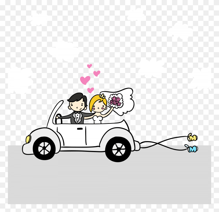 4160x4021 Descargar Png Pareja Matrimonio Ilustración De Dibujos Animados Gratis Clipart Coche Boda De Dibujos Animados, Vehículo, Transporte, Doodle Hd Png Descargar