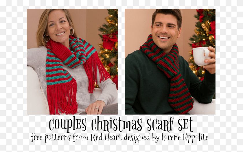 657x465 Couples Christmas Scarf Set Free Patterns From Red Christmas Eve, Clothing, Apparel, Person HD PNG Download