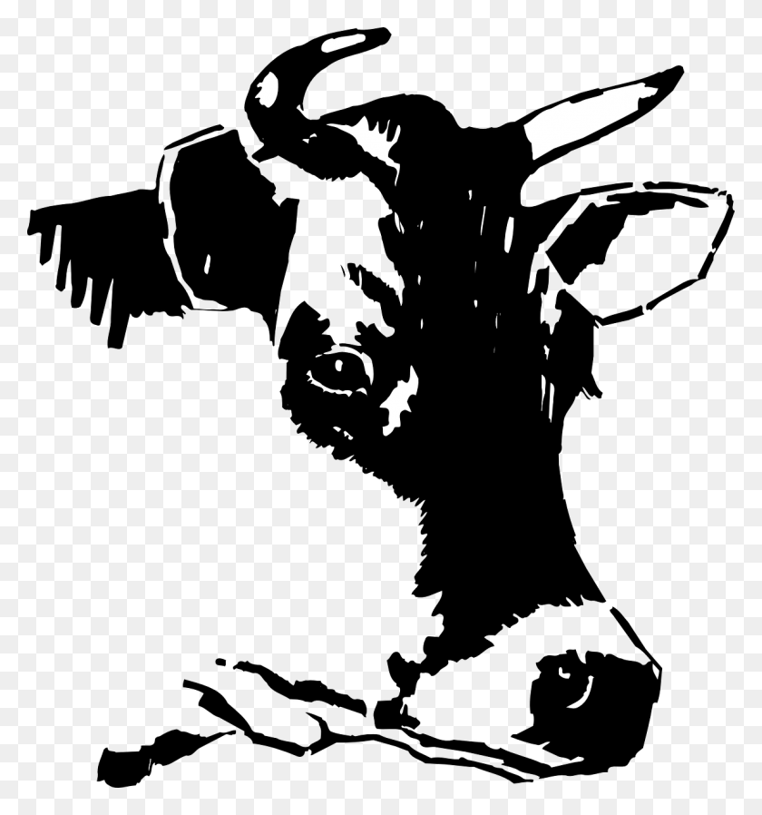 1190x1280 Cow Head Face Dairy Livestock Image Clipart Black And White Cow, Stencil, Symbol HD PNG Download
