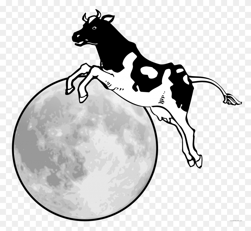 2392x2190 Cow Jumped Over The Moon Animal Free Black White Clipart, Outdoors, Nature, Outer Space HD PNG Download