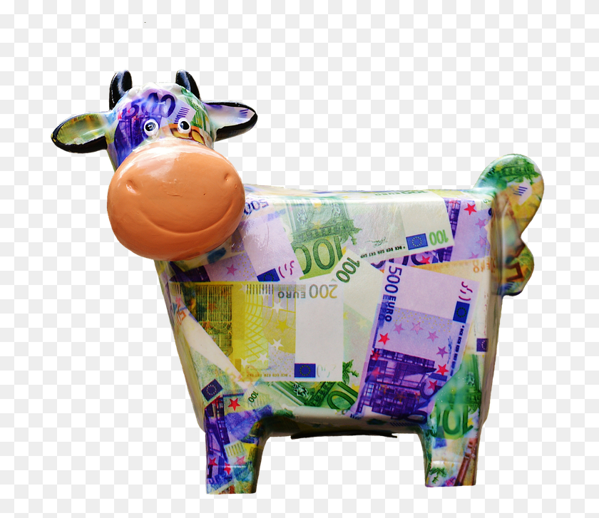 704x667 Cow Save Money Piggy Bank Funny Ceramic Bank Note Euro, Figurine, Toy, Green HD PNG Download