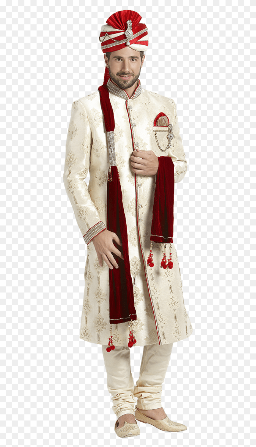431x1407 Cream Silk Neemzari Work Embroidered Sherwani Sherwani, Clothing, Apparel, Coat HD PNG Download