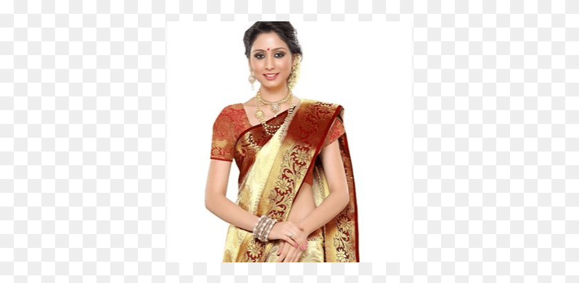 359x351 Creamred Saree Front Sari, Clothing, Apparel, Silk HD PNG Download