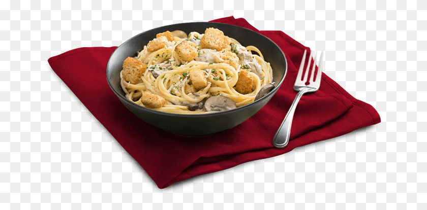 661x354 Creamy Mushroom Pasta With Croutons Fettuccine, Fork, Cutlery, Noodle HD PNG Download
