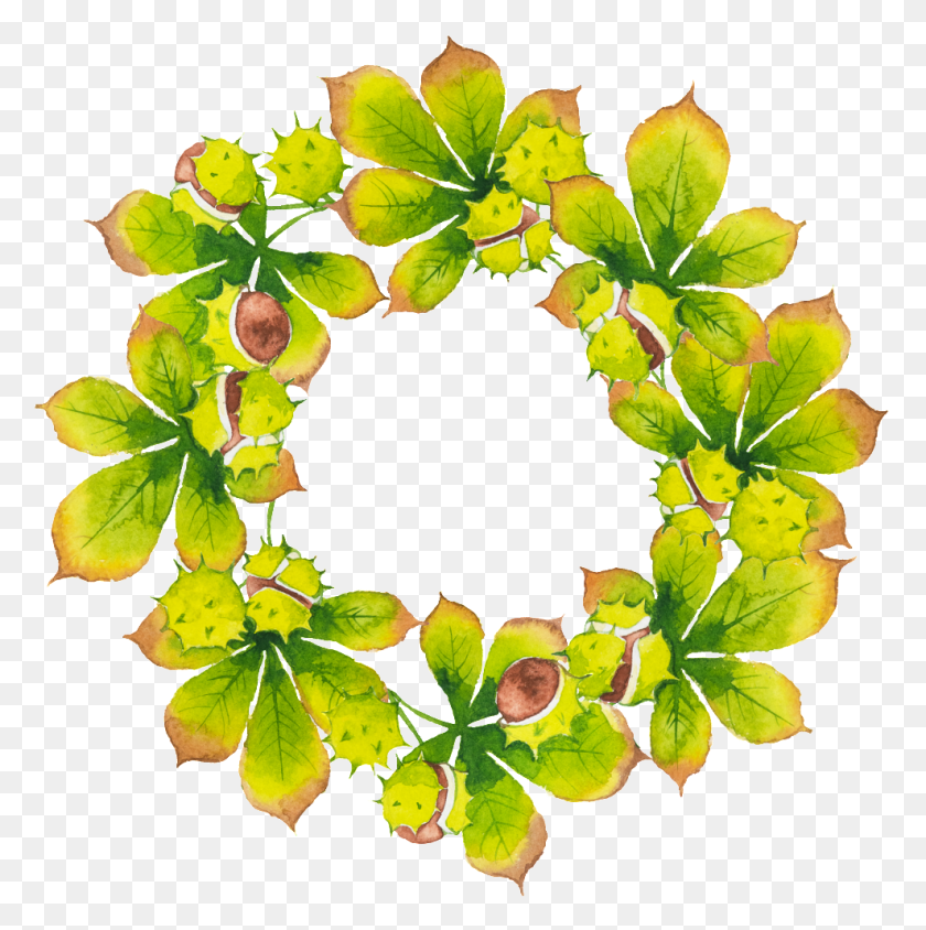 988x994 Creative Green Leaf Wreath Hand Painted, Graphics, Floral Design HD PNG Download