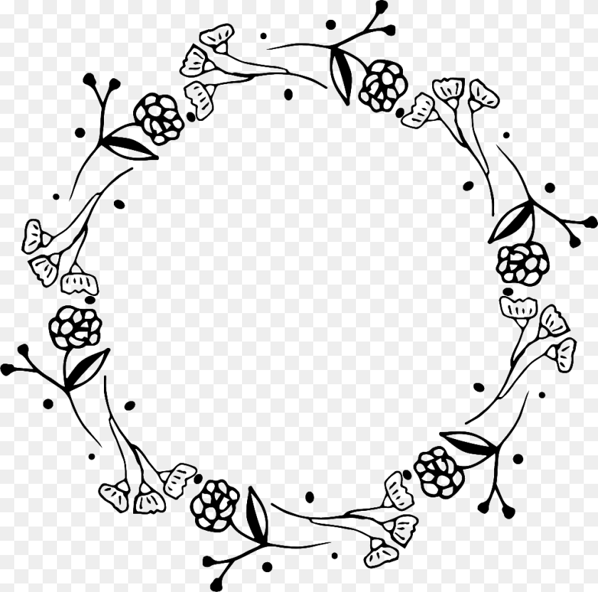 1024x1014 Creative Wreath Free Buckle Black And White Wreath, Art, Floral Design, Graphics, Pattern Sticker PNG