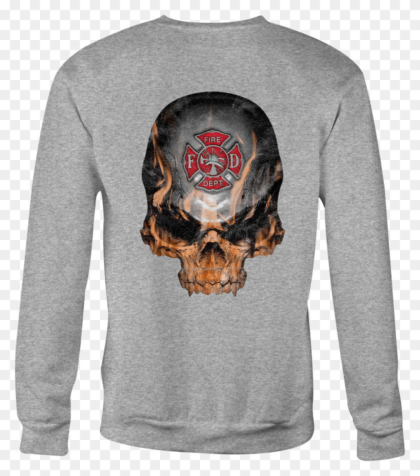 1733x1984 Crewneck Sweatshirt Flaming Skull Fire Fighter Maltese Skull Descargar Hd Png