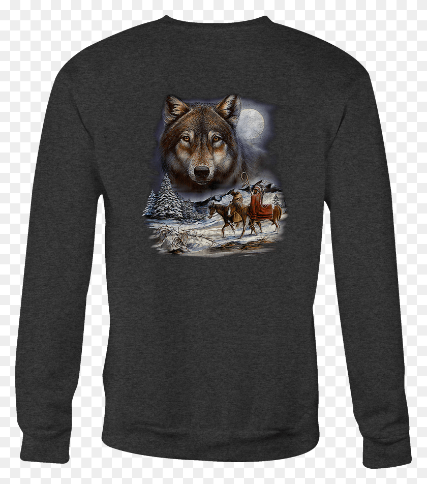 1733x1984 Crewneck Sweatshirt Native American White Grey Wolf Long Sleeved T Shirt, Sleeve, Clothing, Apparel Descargar Hd Png