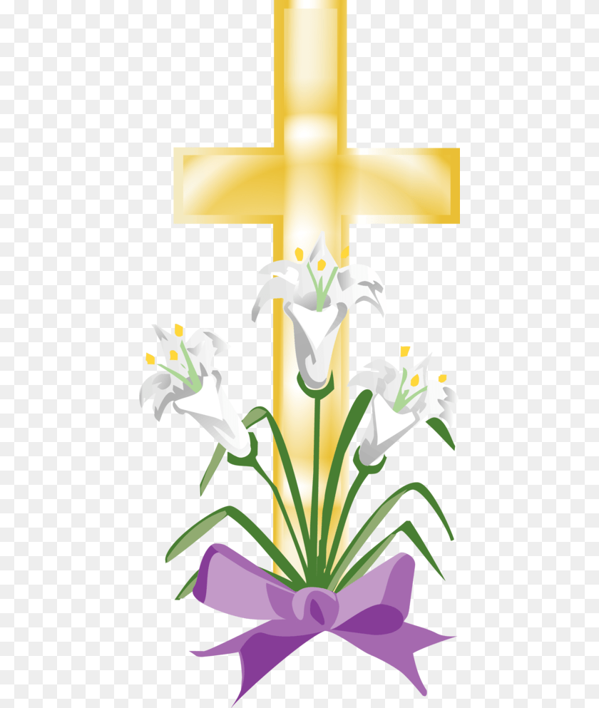 450x993 Cross And Easter Lilies Clipart Stock Feb Clip Art Easter Lilies, Flower, Plant, Symbol, Flower Arrangement Sticker PNG