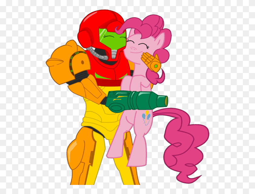 541x578 Descargar Png Crossover Hug Human Metroid Nintendo Pinkie Pie Samus Pony, Graphics, Hand Hd Png