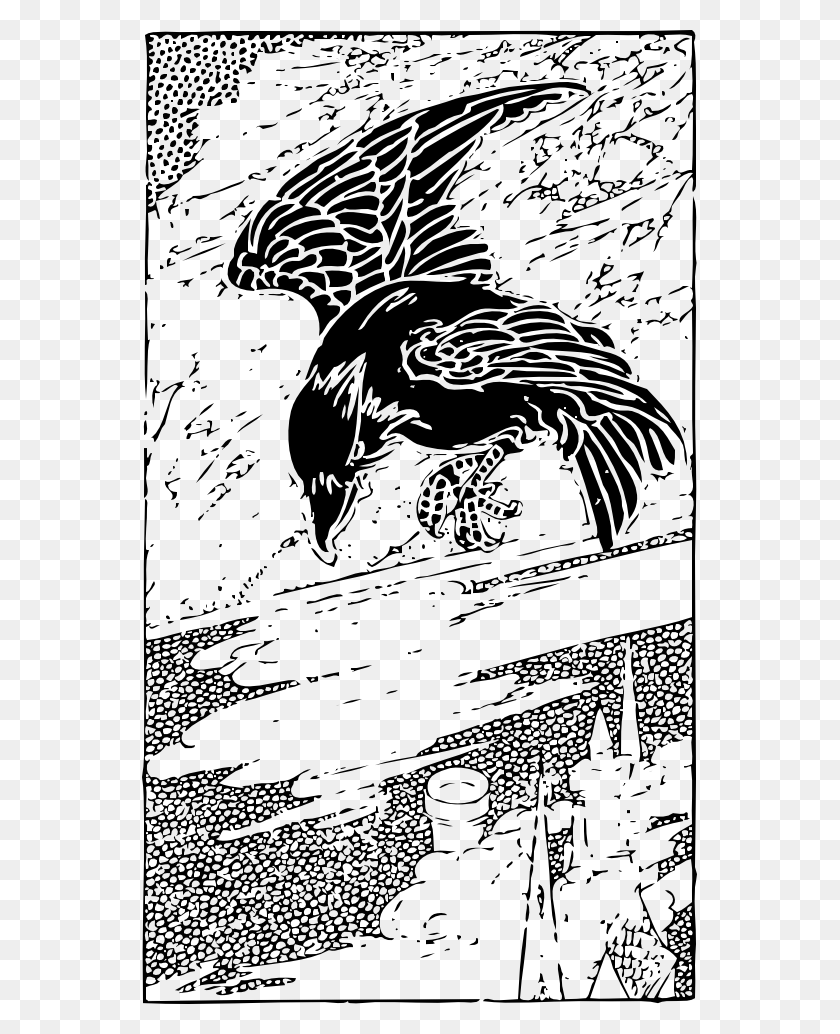 555x974 Crow Flying Black White Line Art 555px Crows Line Art, Comics, Book, Animal HD PNG Download