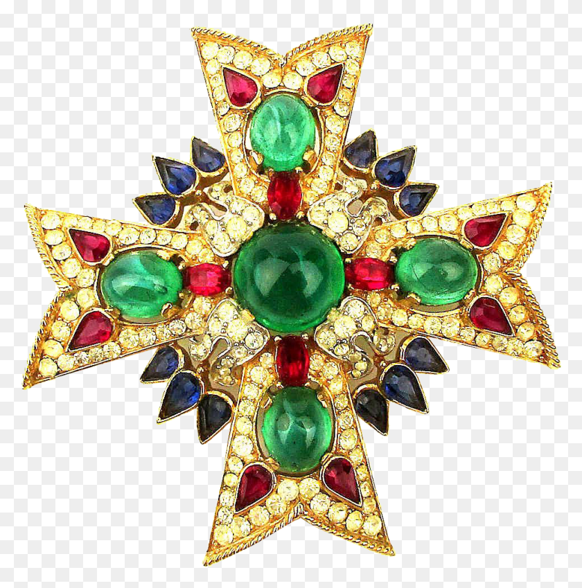 961x973 Crown Trifari Jewels Of India Maltese Cross Pin Brooch Vadodara Urban Development Authority Logo, Jewelry, Accessories, Accessory HD PNG Download