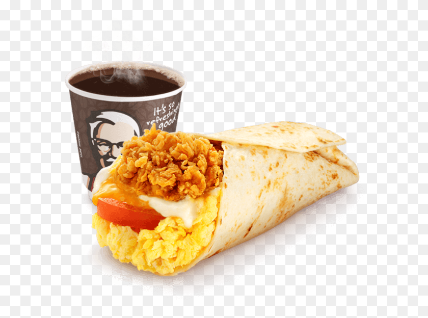 593x564 Crunchy Zinger Fillet Succulent Sliced Tomatoes And Kfc Breakfast Meal, Burrito, Food, Bread HD PNG Download