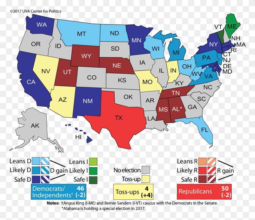 1000x854 Crystal Ball Senate Ratings Midterm Elections 2018 Map, Diagram, Plot, Atlas HD PNG Download