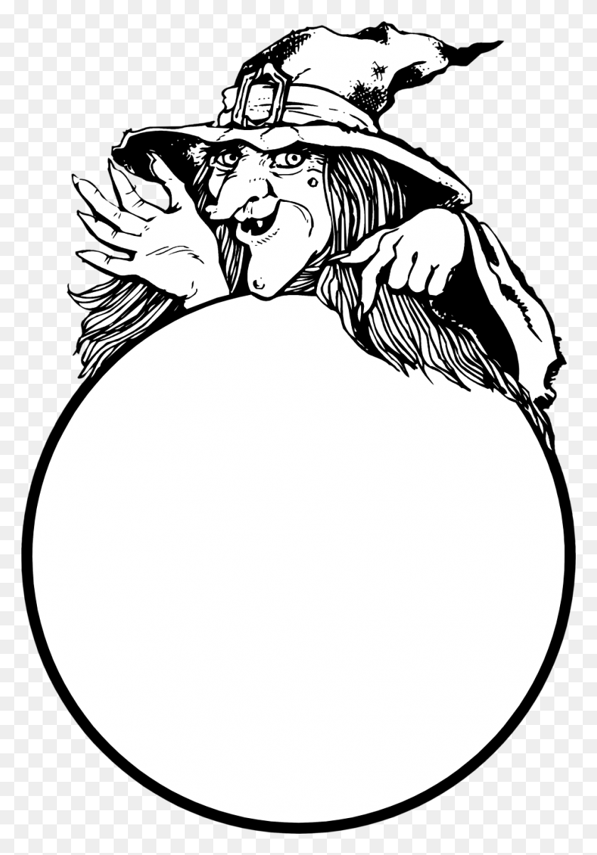 958x1404 Crystal Clipart Black And White Witch With Crystal Ball, Animal, Plant, Bird HD PNG Download
