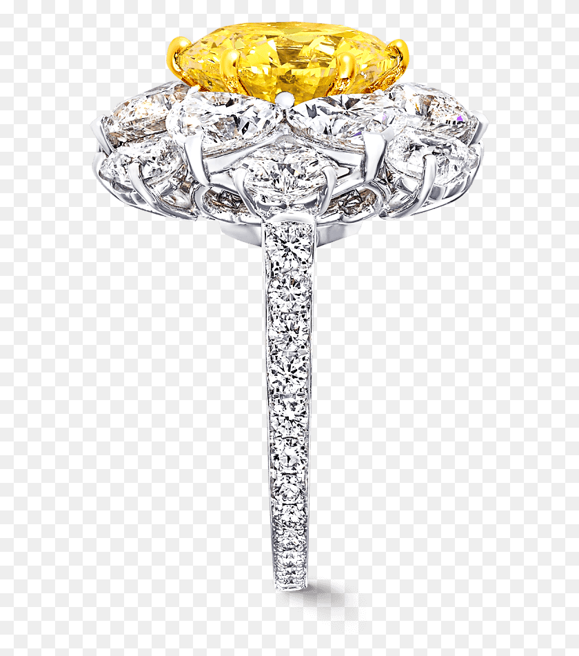 581x891 Ct Ring Featuring A Fancy Vivid Yellow Round Diamond Engagement Ring, Cross, Symbol, Platinum HD PNG Download
