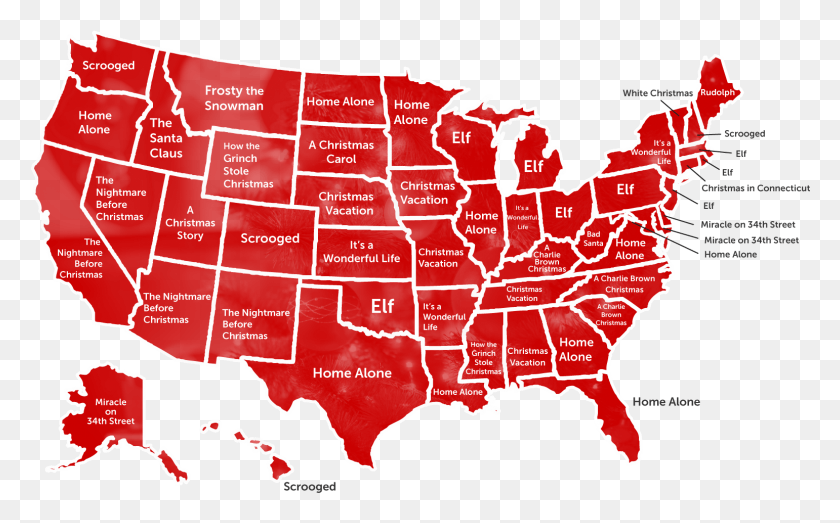 1541x916 Ctv Holidayshow Map Red Christmas Movies By State, Diagram, Plot, Atlas HD PNG Download