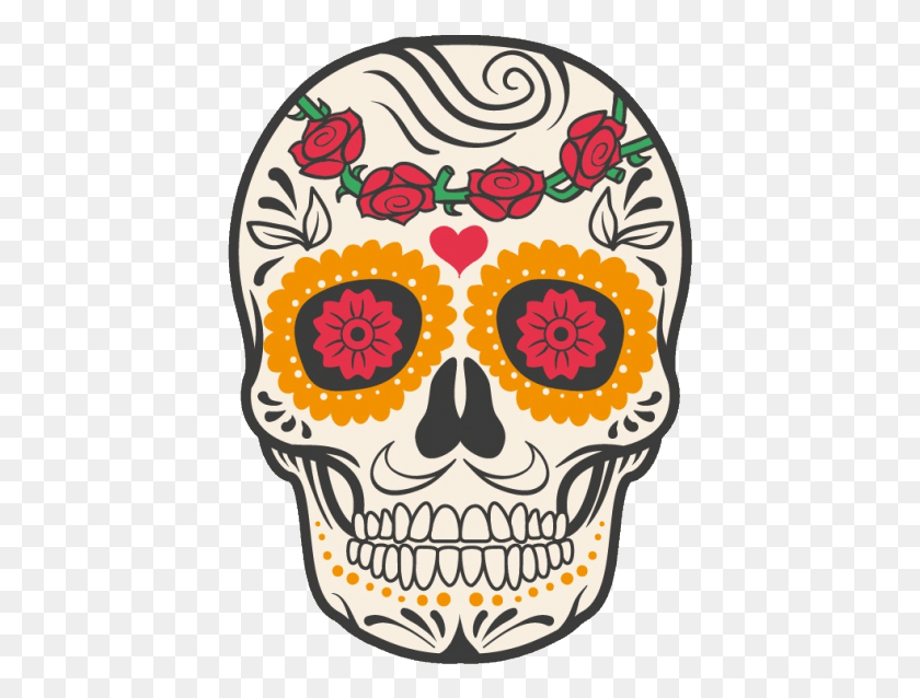 426x578 Cuisine Mexican Skull Mexico Calavera Dead Human Clipart Crane Fete Des Morts Mexique, Label, Text, Floral Design HD PNG Download
