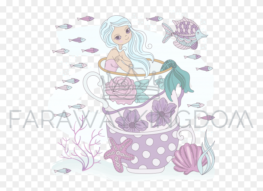 3508x2480 Cup Mermaid Ocean Princess Vacation Ilustración Vectorial, Muebles Hd Png
