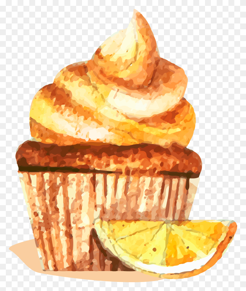 1333x1596 Cupcake Watercolor Painting Cake, Cream, Dessert, Food HD PNG Download