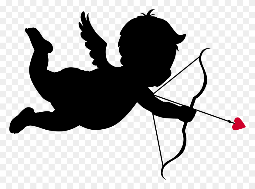 1699x1223 Cupid With Heart Silhouette Valentines Cupid Clip Art, Gray, World Of Warcraft HD PNG Download