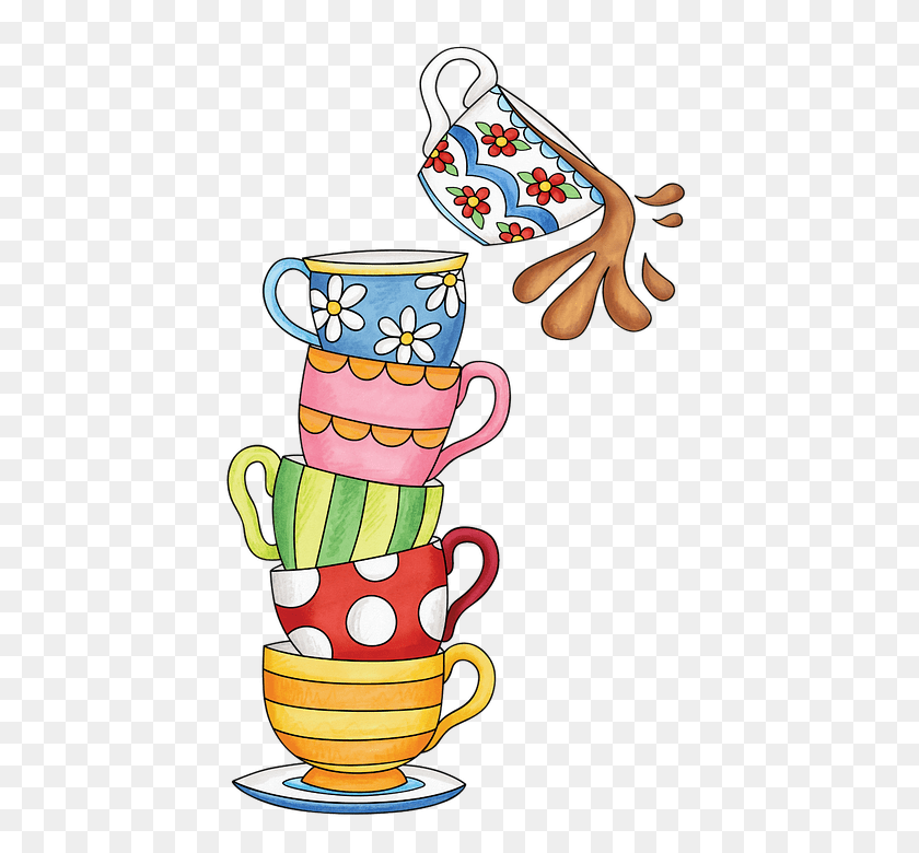 430x720 Чашки Чай Акварельный Разлив Симпатичные Стопка Разноцветные Сложенные Чайные Чашки Клипарт, Чашка Кофе, Чашка, Керамика Hd Png Скачать