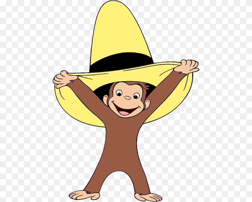 492x676 Curious George Balloons Yellow Hat Curious George Cartoon, Clothing, Baby, Person, Face Transparent PNG