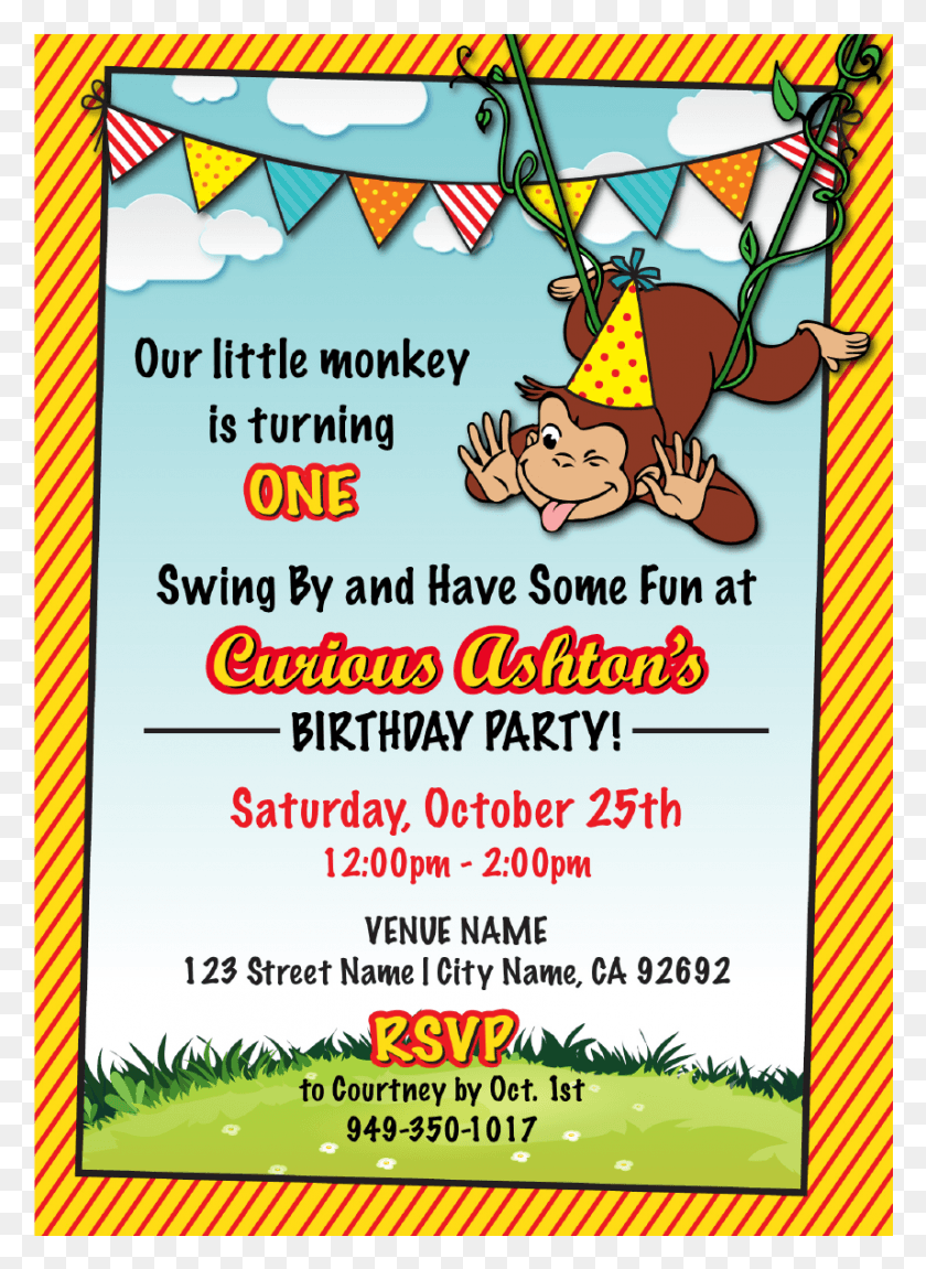 857x1199 Curious George Birthday Invitations Poster, Advertisement, Flyer, Paper HD PNG Download