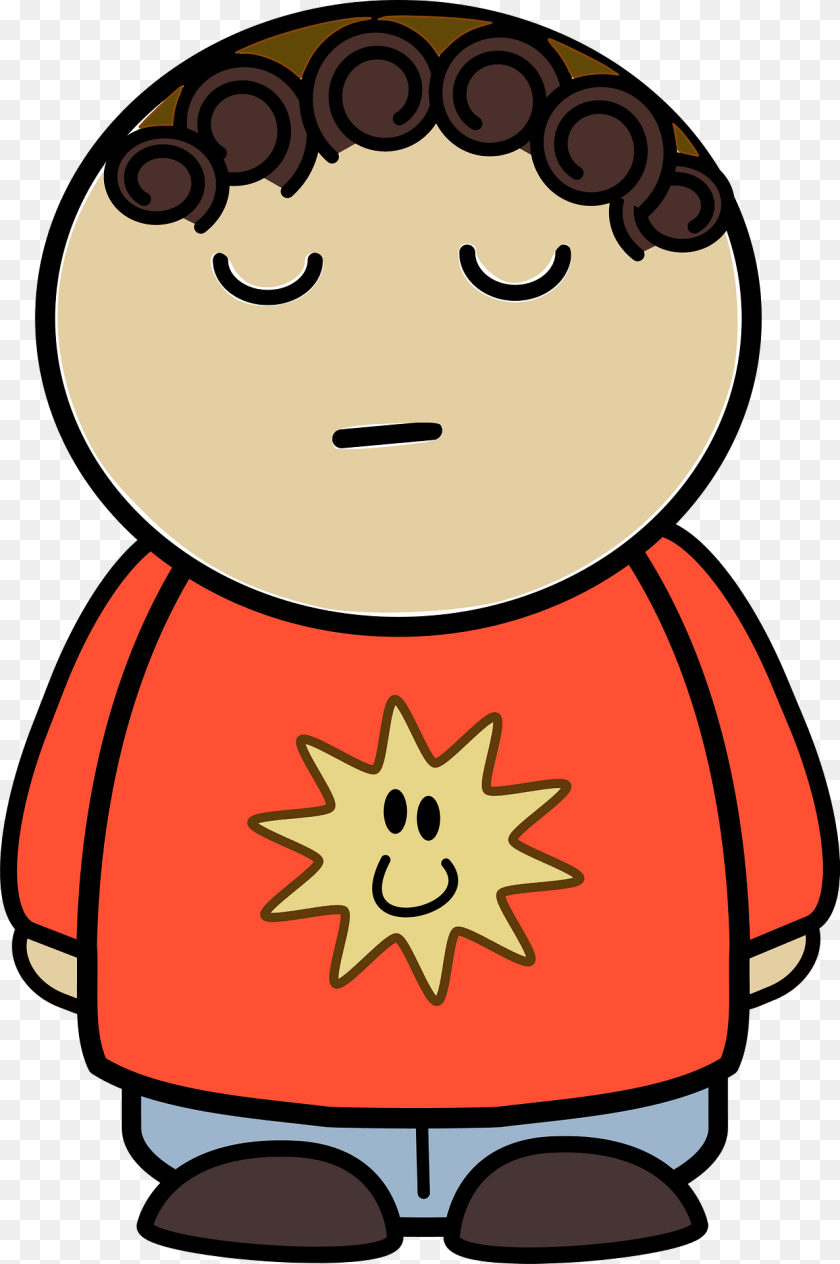 1276x1920 Curly Haired Boy In A Orange Shirt Smug Face Front Clipart, Baby, Person, Head, Symbol Sticker PNG