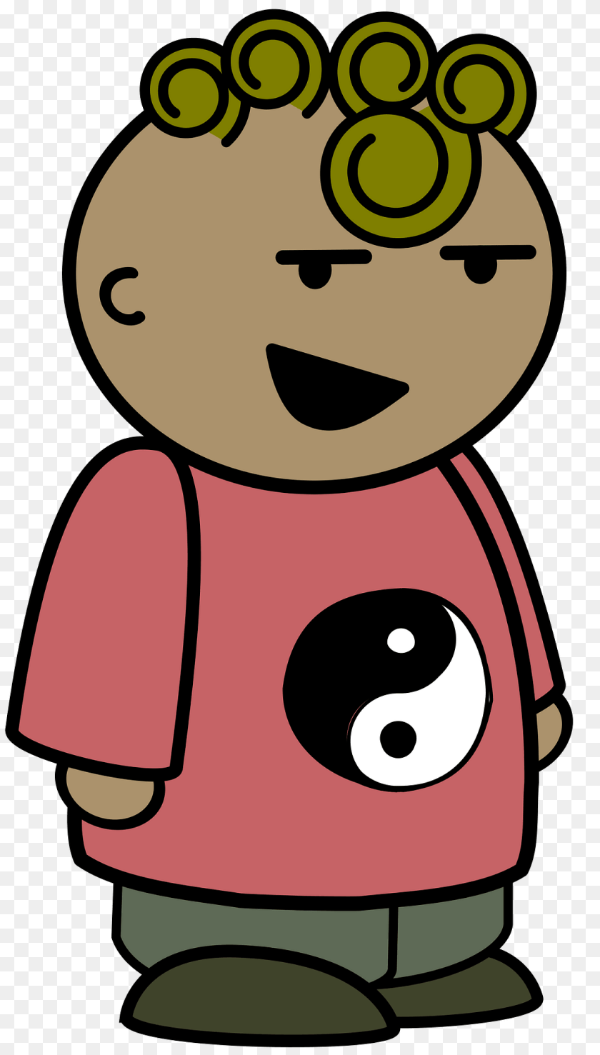 1092x1920 Curly Haired Boy In A Red Yin Yang Shirt Mouth Open To The Side Clipart, Cartoon, Ammunition, Grenade, Weapon Sticker PNG