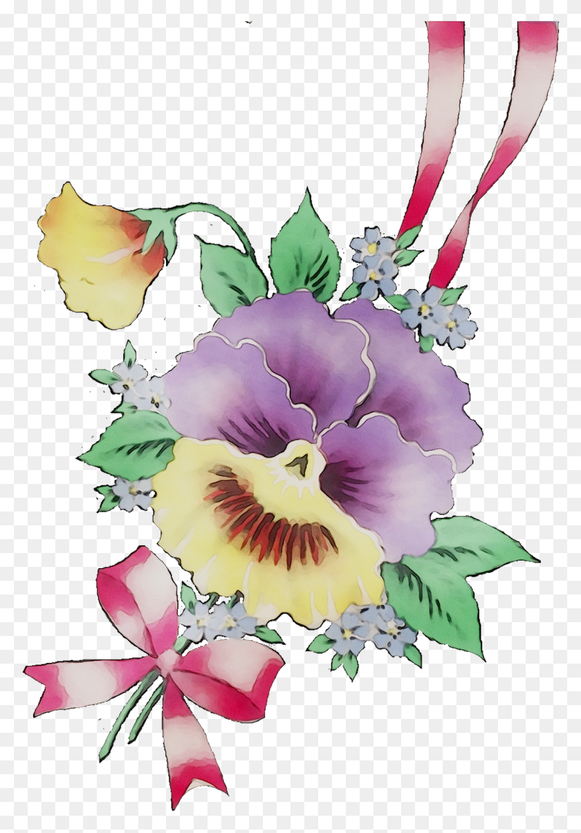 1133x1664 Cut Bouquet Pansy Flower Design Floral Flowers Clipart Hollyhocks, Plant, Blossom, Graphics HD PNG Download